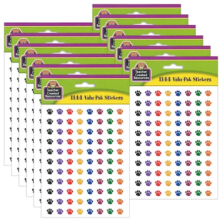 Teacher Created Resources Colorful Paw Prints Mini Stickers Valu-Pak, 144 Stickers/Pack, PK6 4742